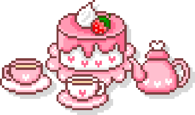 pink tea party set with cake pixel art gif